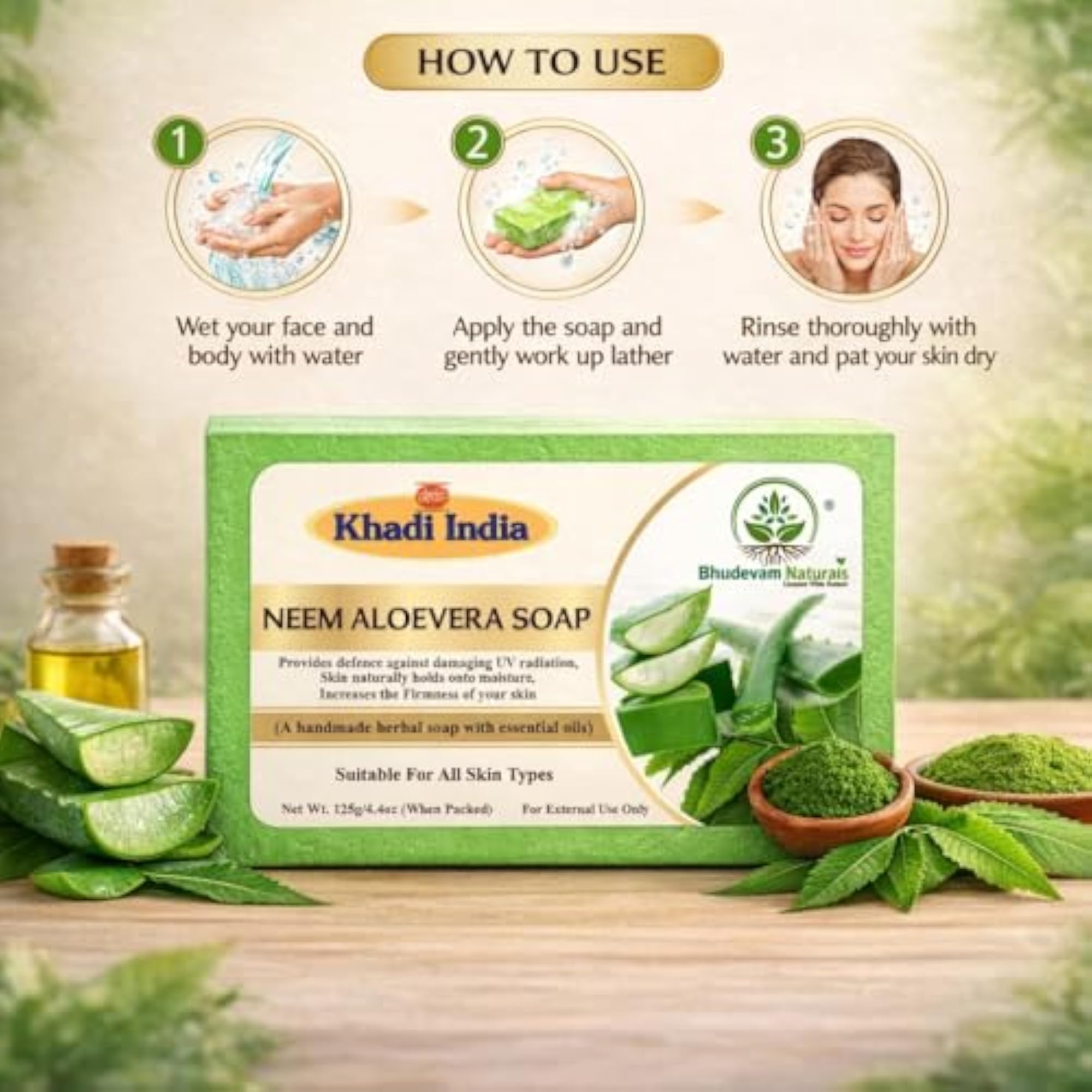 Khadi Neem Aloevera Herbal Bathing Soap, Fights Acne & Irritations